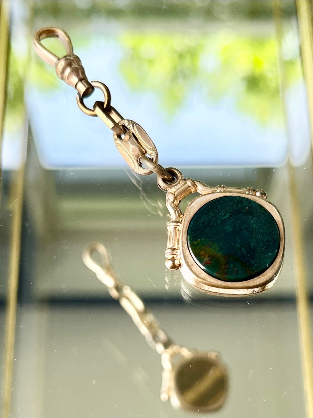 Victorian Era 10K GF Bloodstone & Tiger’s Eye Double-Sided Watch Fob Pendant